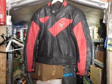 VINTAGE FRANK THOMAS BLACK/RED REAL LEATHER BIKERS JACKET UK 44 EURO 54
