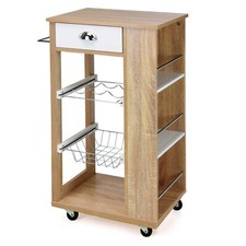Wooden Kitchen Serving Trolley Food Storage Cart Wine Rack Metal Rack Organiser