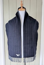 Johnstons of Elgin 100% Cashmere Scarf Navy/Pale Blue Stripe & Pale Blue Reverse