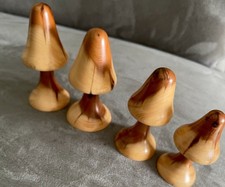 4x Wooden Mushrooms Hand