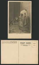 Russell Terrier Dog Puppy, Cat Wine Barrel The Victory Old Artist Drawn Postcard