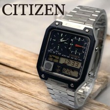 CITIZEN Ana Digi Temp Watch Dual Time Chronograph Black Dial Japan Vintage