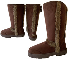 Ladies Winter Snugg Snow Flat Hard Sole Mid Calf High Fur Lined Brown Boots