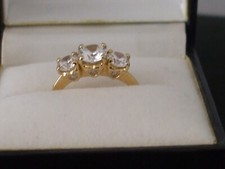 125   1DQZC 14 Carat Gold Diamonique Cubic Zirconia Three Stone Ring