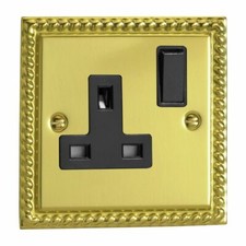 Varilight XG4B Georgian Polished Brass 1 Gang 13A DP Single Switched Plug Socket