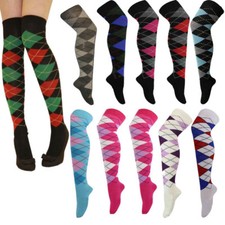 OVER THE KNEE ARGYLE SOCKS KNEE HIGH SOCKS PUB GOLF FANCY DRESS OTK