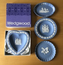 Vintage Wedgwood Jasperware Blue & White Sweet Dishes Pin Trays Plates Cherubs
