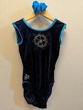 Girls Gymnastic Blue Velour Milano Leotard. Size 32 (aged 11-13 approx. )
