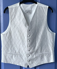 Pure silk silver waistcoat L 42 mens tuxedo vest wedding Anthony Formal Wear