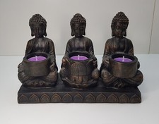 BUDDHA TEALIGHT HOLDER EPOXY RESIN STATUE FIGURINE IN MEDITATING POSE 16cm TALL