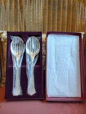 Vintage EPNS A1 Sheffield England Pair Of Slotted Serving Spoons In Original Box