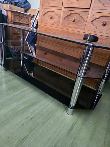 Black glass metal tv stand - black,