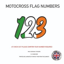3 x Ireland Flag Race Number Vinyl Stickers Motorbike Motorcross Quad MFN03