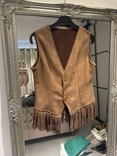 Womens Size Small Vintage Suede Fringed Waistcoat Cowgirl Bohemian
