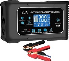 20-Amp Car Battery Charger for LiFePO4 & Lead-Acid,12V/24V Maintainer LCD Screen