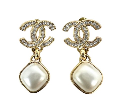 Chanel gold crystal pearl - crystal,