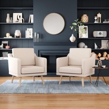 Nordic Armchair Linen-Touch Single Sofa Leisure Accent Chair w/ Wood Legs Lounge