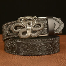 Cowhide Personalized Carved Casual Jeans Belt Cobra Automatic Buckle Men's Belt