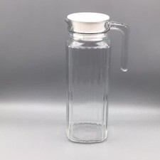 ? A GORGEOUS VINTAGE/RETRO FRENCH ‘ARC’ TALL GLASS FRIDGE JUG/PITCHER WITH LID.