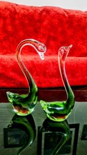 Vintage art glass swan pair - vintage,