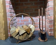 CALFIRE 51cm 4-Piece Companion Set & Log Store – Antique Brass Copper Finish