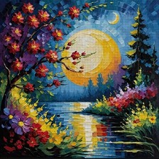 Moonlit flowers printed - moonlit,