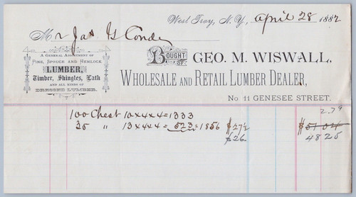1882 george wiswall billhead - m,