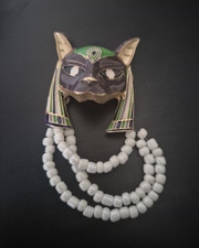 Vintage Art Deco Style Egyptian Dog Head Brooch Gold Tone Anubis Gold Tone