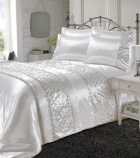 shimmer satin Panel Duvet Cover with Pillow Case Bedding Set silver-white sizes