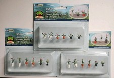 Potted flower plants 3 x JTT sets of 6, pre-owned unopened HO scale