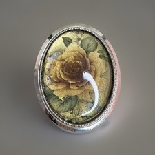 Vintage Faceted Glass Rose Brooch Silver Tone Metallic Retro Pin