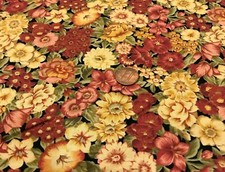 Packed Floral (Red Green Yellow) on Black* Peter Pan Fabrics*100% Cotton Remnant