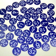 Blue 1 to 100 Engraved 35mm Discs Table Numbers Door Decor Pubs Restaurants Club