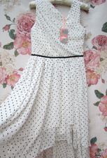 MONSOON BNWT Ivory Black SPOT Bridesmaid Prom Party Occasion Dress 13-14  £55