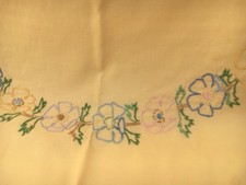 Vintage TABLE CLOTH GOLD Hand Embroidered Cotton  40" x 45" .Shabby Chic VGC