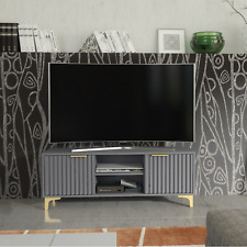 120cm Grey TV Unit | Grooved Doors Cabinet Cupboard Stand | Modern Design