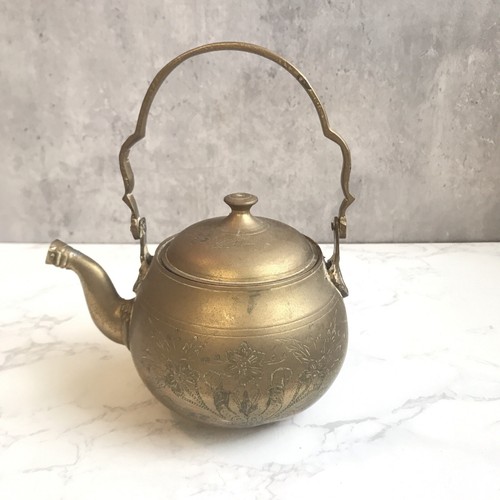 Vintage brass tea pot - vintage, small