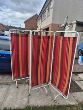 Vintage Retro Room Divider On Wheels Folding Screen Metal And Fabric