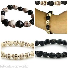 GOTHIC CARVED HOWLITE STONE SKULL FASHION ELASTIC FRIENDSHIP BRACELET WRIST BAND