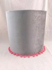Grey Velvet Lampshade With Pink Pom Pom Trim 25.5cm (H) X  26cm (D) Gold Inner