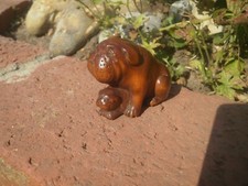 2b. Hand Carved wood netsuke Bulldog with puppy collectable dog figure