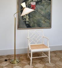 French Mid 20th C Maison Lunel Paris - Brass Reading Sofa Floor Lamp & Shade