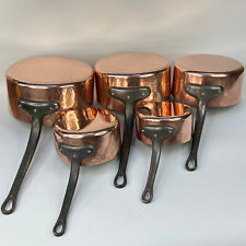 Vintage Excellent Quality Set of 5 Hammered Copper Pans Stamped Made In France