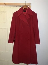Zara Ladies Classic Tailored Double Breasted Red Wool Blend Coat Size Large