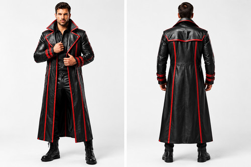 Men black leather trench - men's,