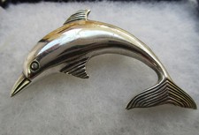 Beautifully Detailed Large Vintage Sterling Silver Dolphin Brooch, Simon Griffin