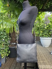 Fossil Black Leather Zip Round Expandable Messenger Shoulder Handbag