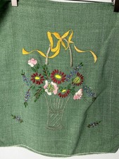 vintage Green Linen Floral Hand Embroidered Open End Cushion Cover