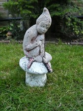 Antique 1930s stone garden statue Garden Elf Gnome - Damaged - lots of character