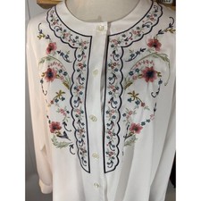 White Embroidered Button Front